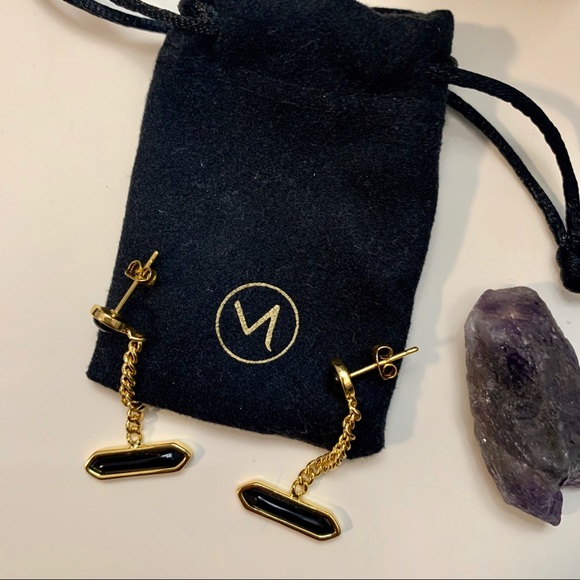 GOLD WITH BLACK SHAPE DANGLE EARRING - Picture 2 of 3